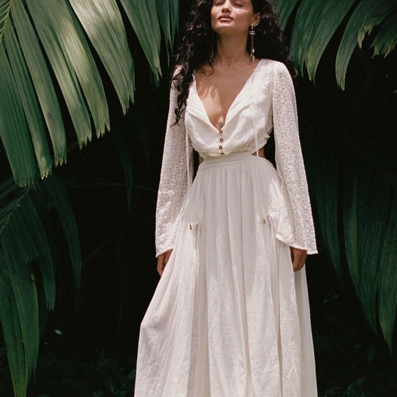 Free People Cream Lace Long Sleeve Dress - Picture 3 of 3